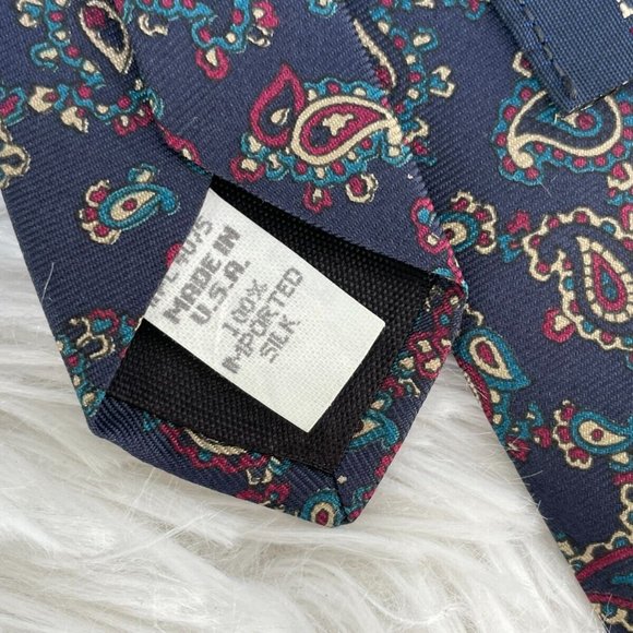 Morgan Hart Tie Necktie 100% Silk Blue Paisley Classic Tie Made in USA - Picture 8 of 12